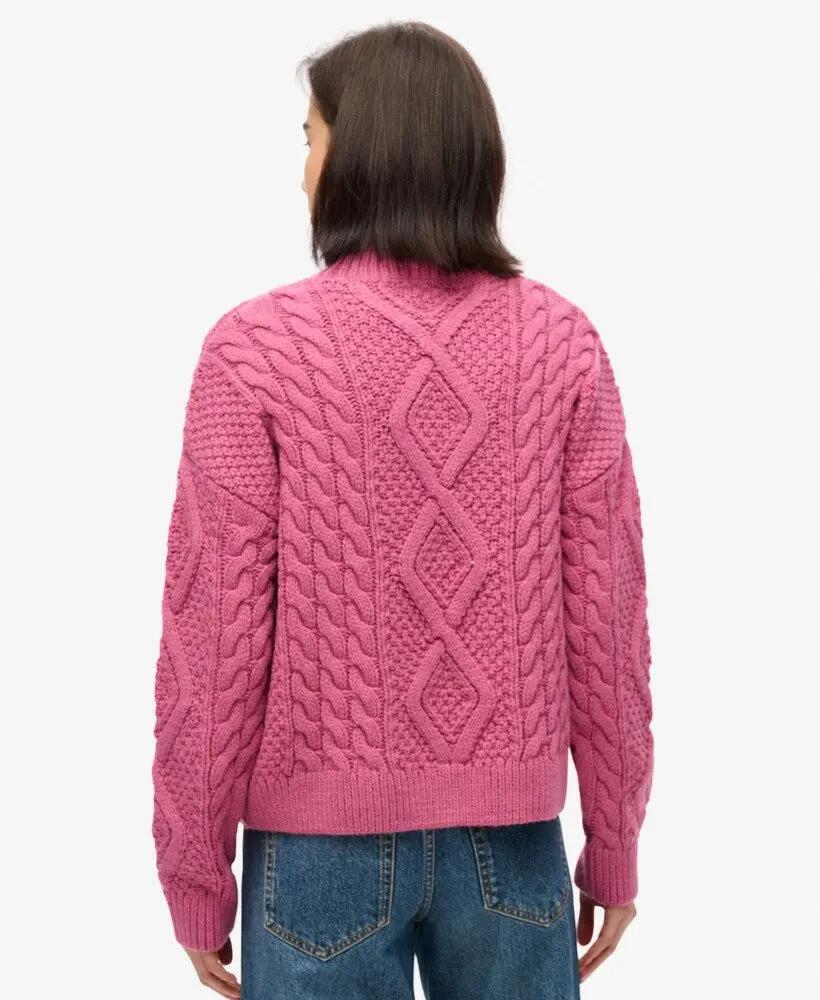 superdry Camisola Polo em Malha Aran – Papaya Pink 4/6
