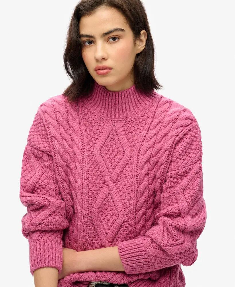 superdry Camisola Polo em Malha Aran – Papaya Pink 3/6