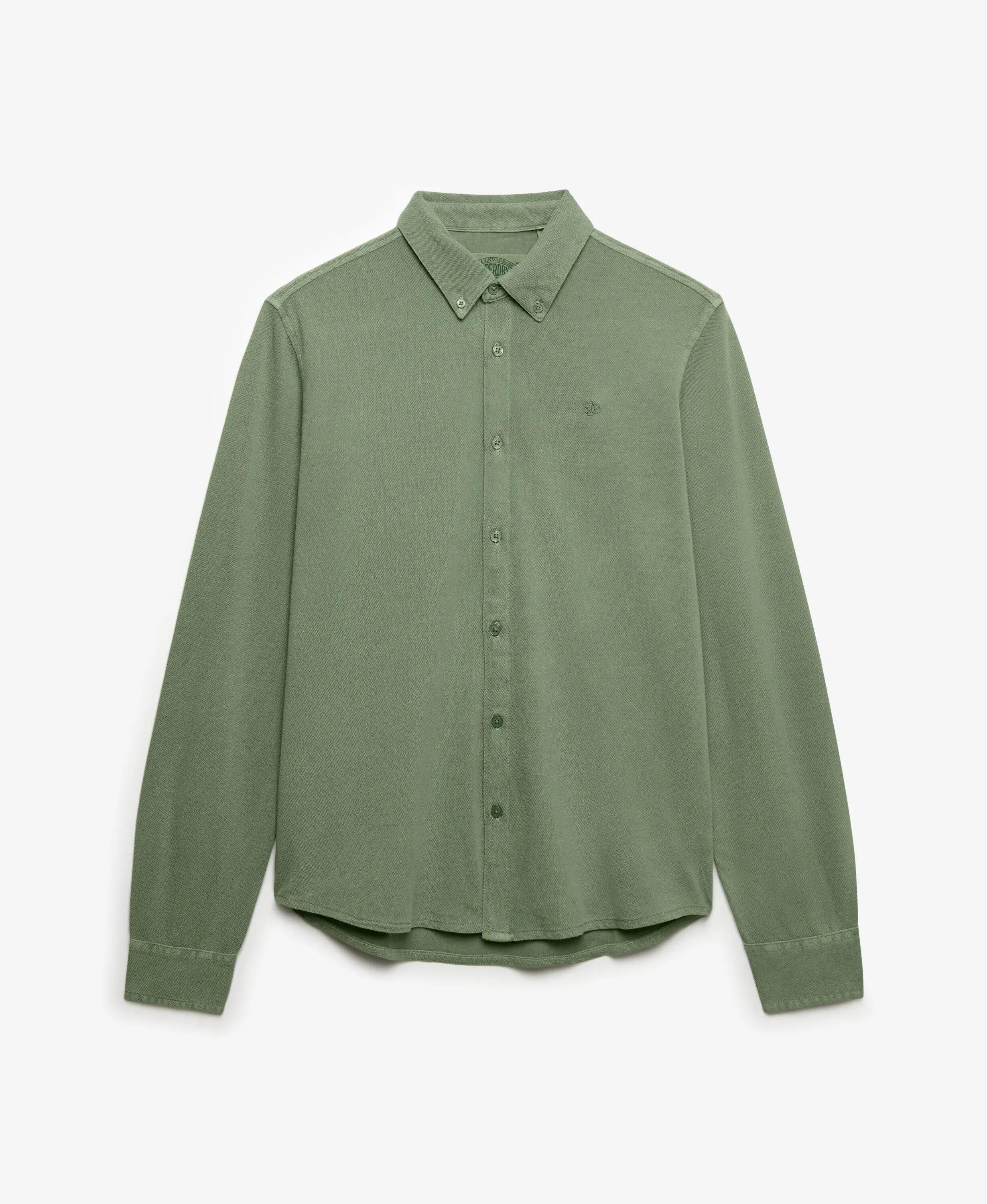 superdry Camisa Vintage Destroy Pique manga comprida – Lily Pad Green 7/7