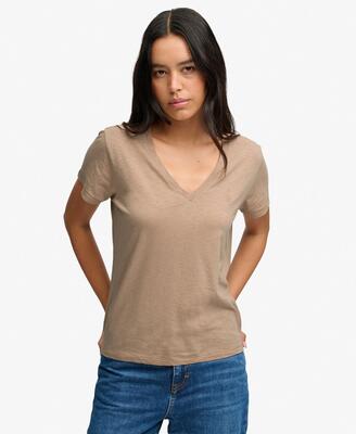 Superdry studios slub t‑shirt geborduurd, relaxed fit – light taupe