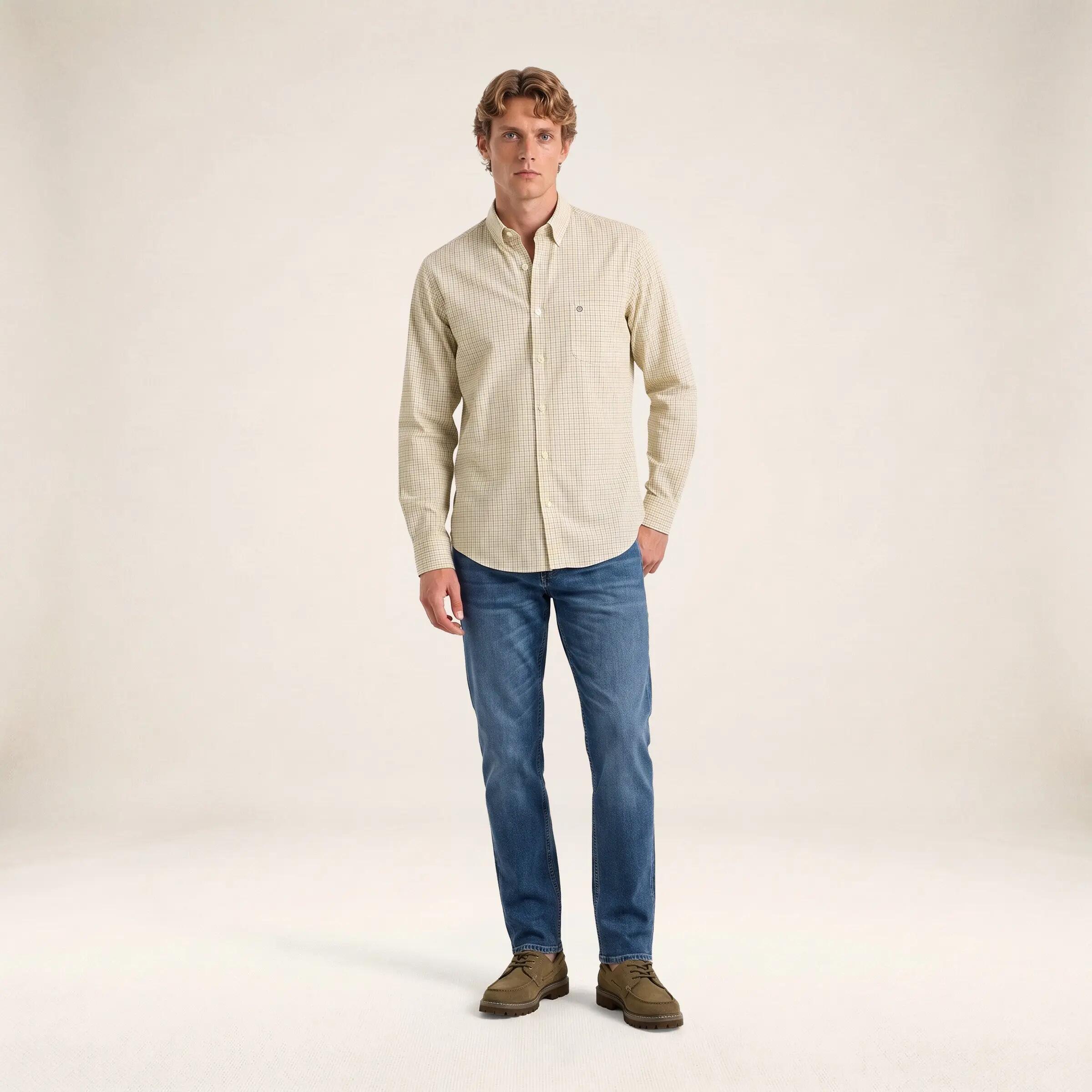 Chemise manches longues coton petits carreaux jaune moutarde 6/6