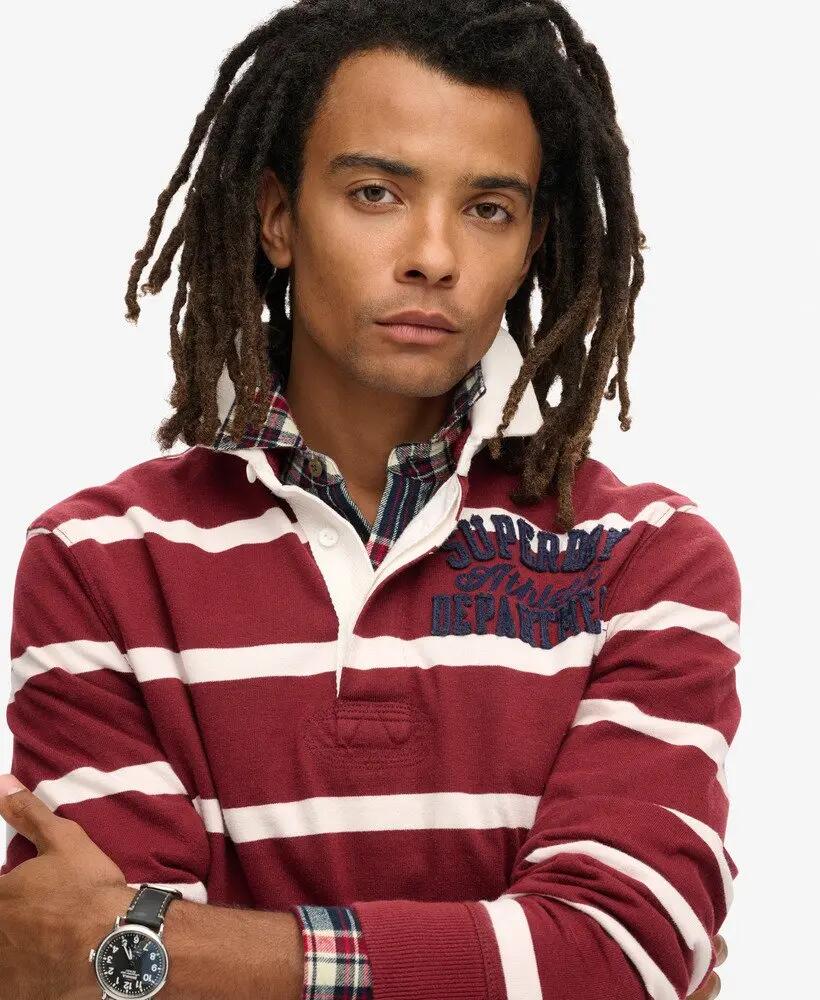 superdry Polo Vintage Athletic en coton – Rich Burgundy/Cream Stripe 3/6