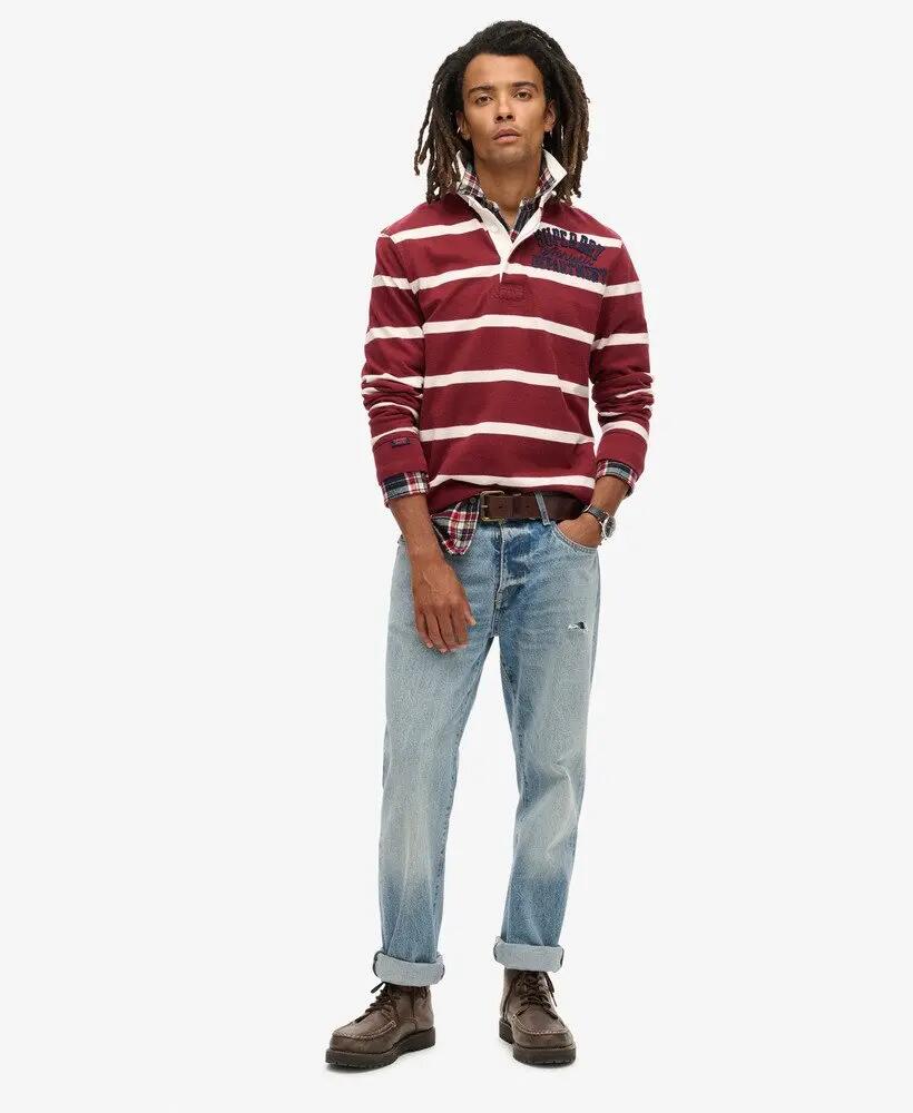 superdry Polo Vintage Athletic en coton – Rich Burgundy/Cream Stripe 2/6