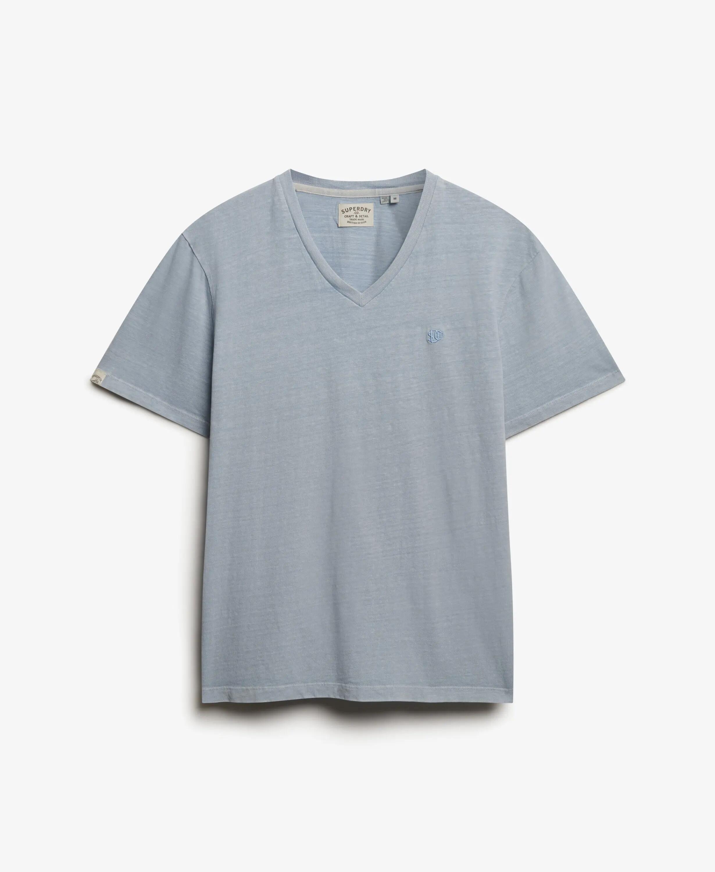 superdry Męska koszulka V-neck z bawełny i lnu, relaxed fit – Slip Blue 7/7