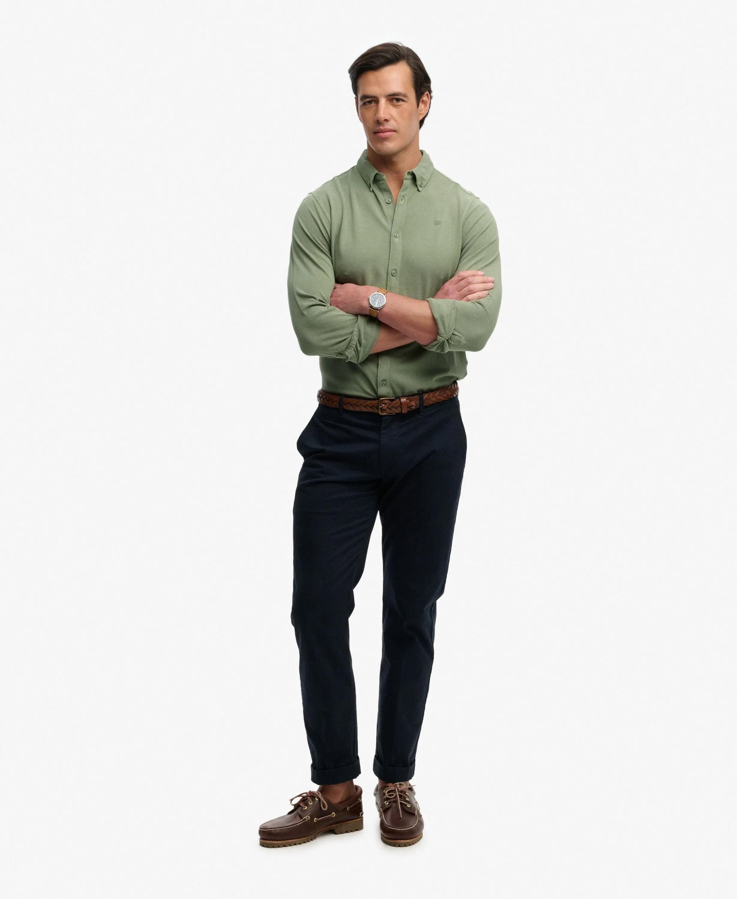 superdry Camisa Vintage Destroy Pique manga comprida – Lily Pad Green 3/7