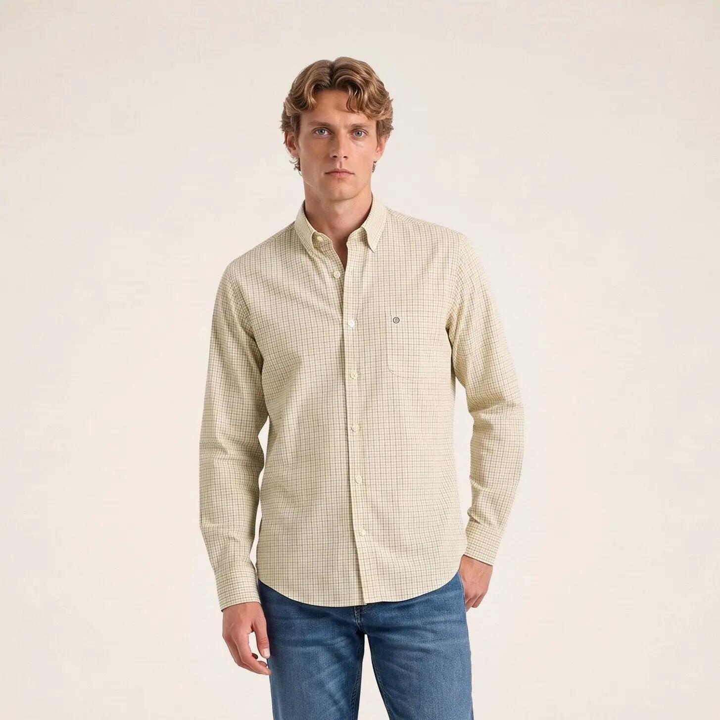 Chemise manches longues coton petits carreaux jaune moutarde 2/6