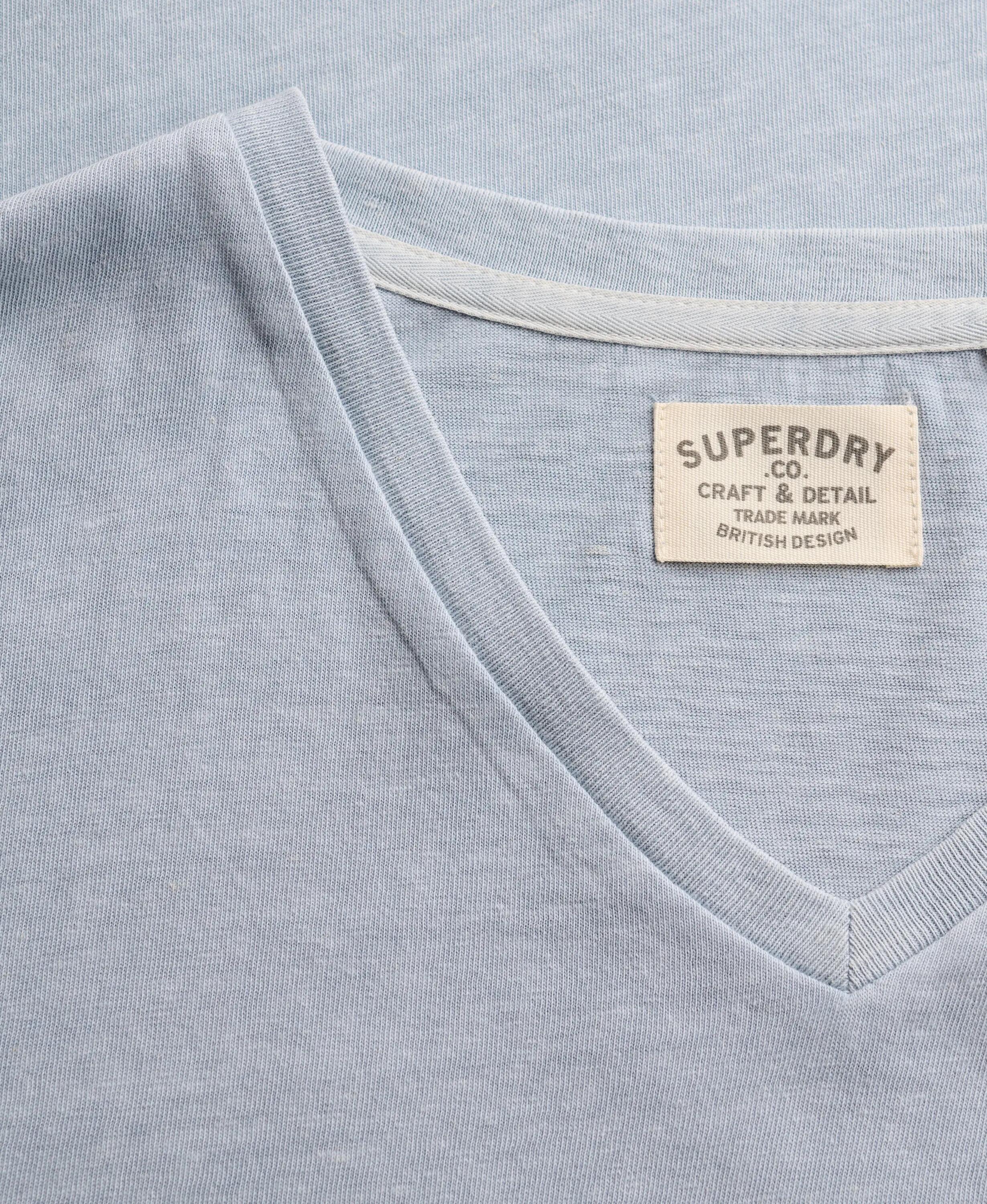 superdry Męska koszulka V-neck z bawełny i lnu, relaxed fit – Slip Blue 6/7