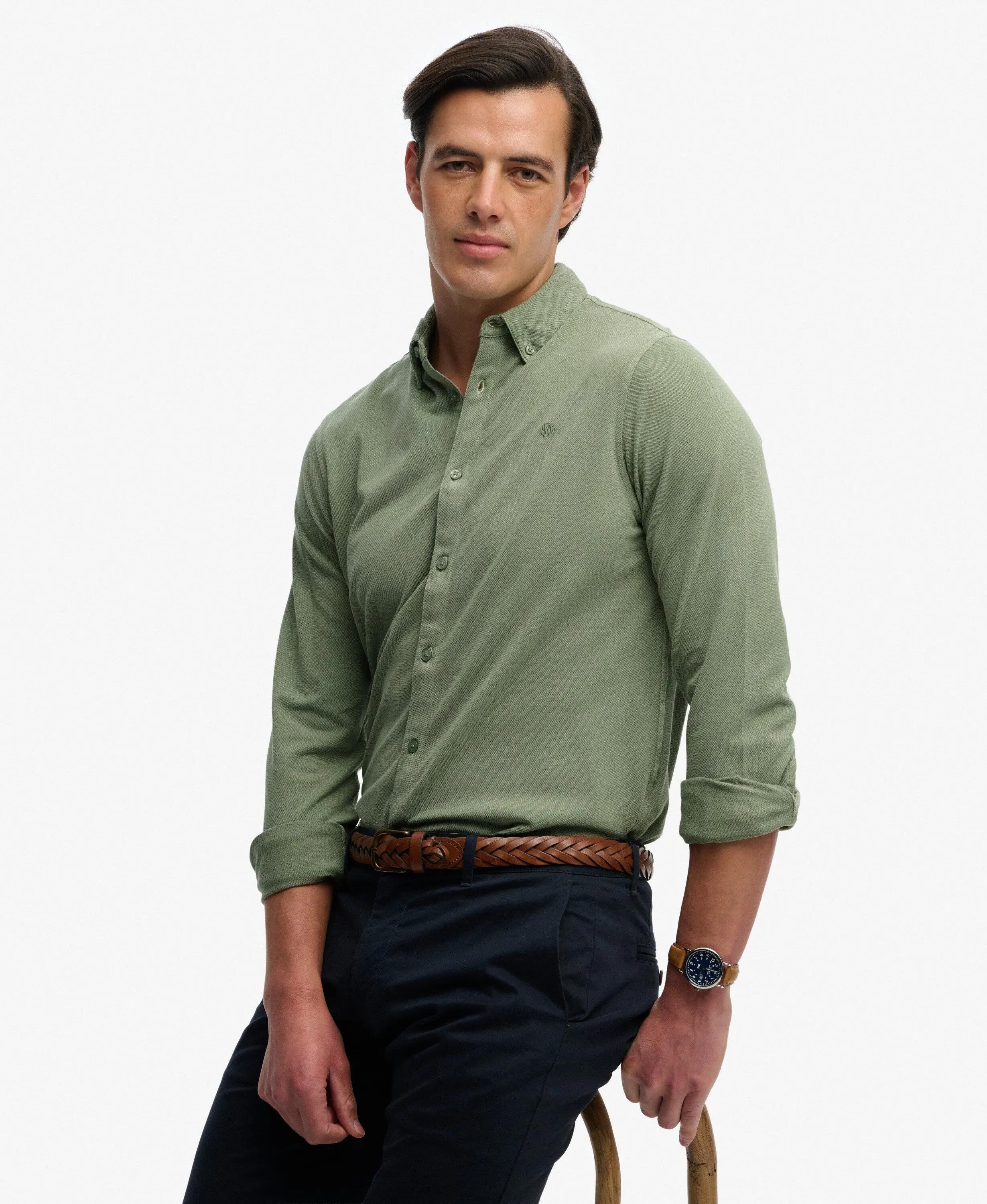 superdry Camisa Vintage Destroy Pique manga comprida – Lily Pad Green 2/7