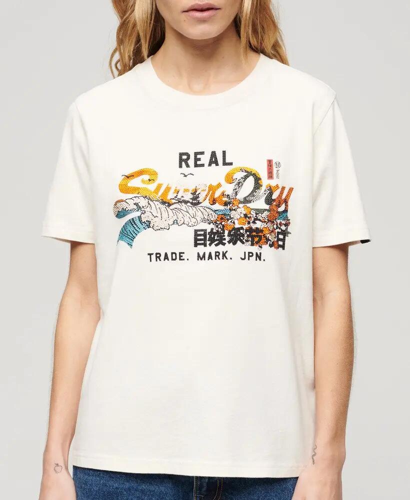 superdry T-shirt Tokyo Relaxed en coton, coupe relax – CREAM 7/7