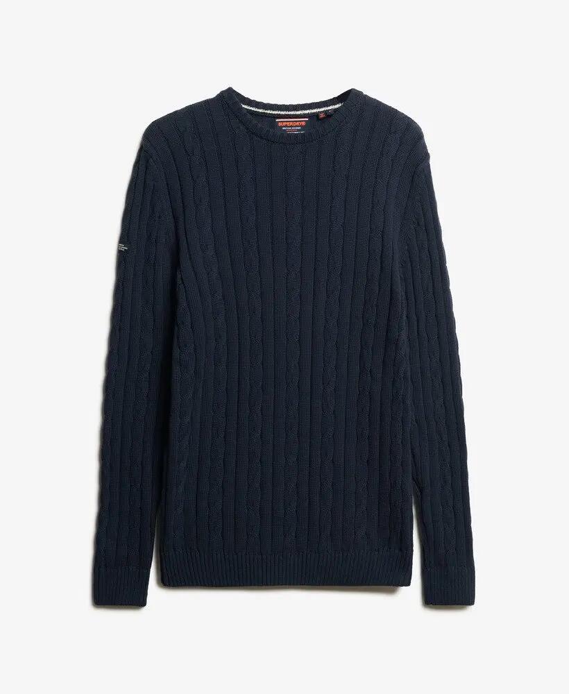 superdry Maglione girocollo a trecce in cotone biologico – NAVY 6/6