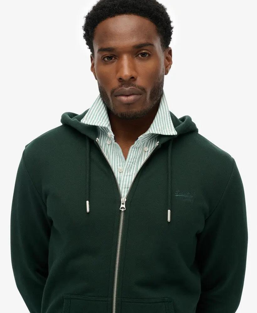 superdry heren hoodie met halve rits licht geborsteld Essential – FOREST GREEN 4/5
