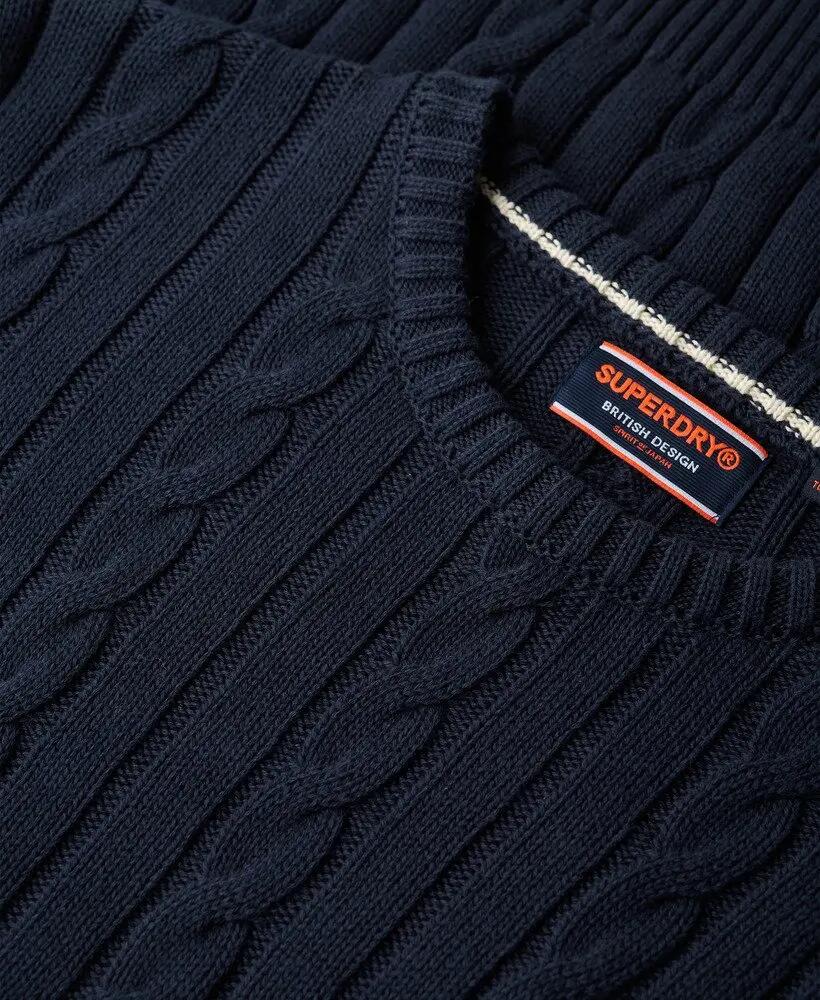 superdry Maglione girocollo a trecce in cotone biologico – NAVY 5/6