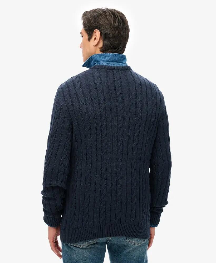 superdry Maglione girocollo a trecce in cotone biologico – NAVY 4/6