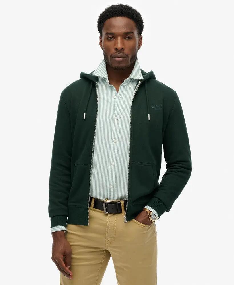 superdry heren hoodie met halve rits licht geborsteld Essential – FOREST GREEN 2/5