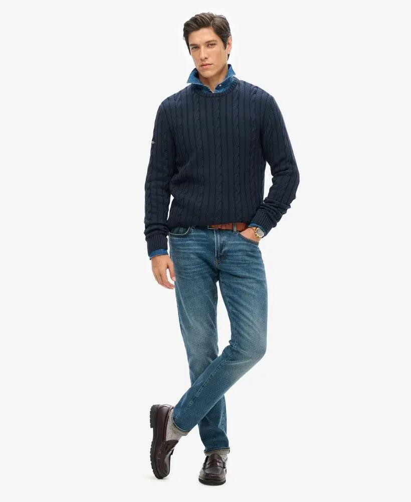 superdry Maglione girocollo a trecce in cotone biologico – NAVY 2/6