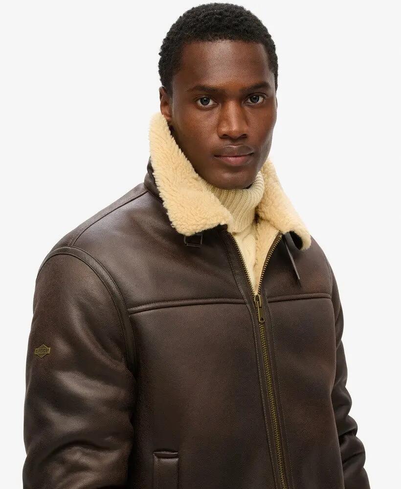 Aviator-Jacke in Fake-Shearling – Relaxed Fit – DARK BROWN 4/7