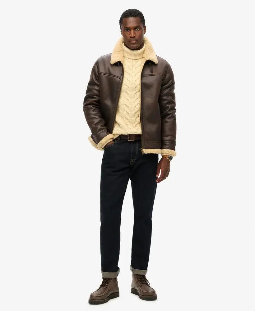 Aviator-Jacke in Fake-Shearling – Relaxed Fit – DARK BROWN 3/7