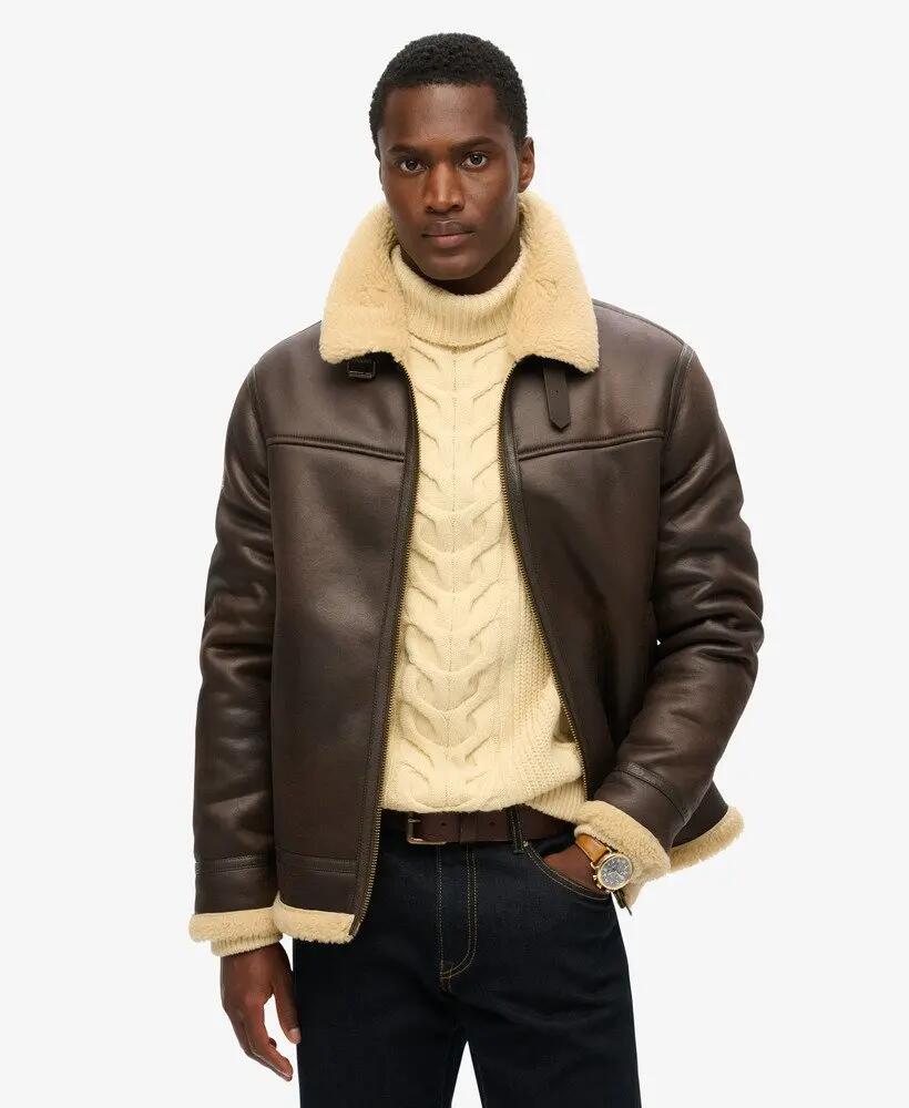 Aviator-Jacke in Fake-Shearling – Relaxed Fit – DARK BROWN 2/7