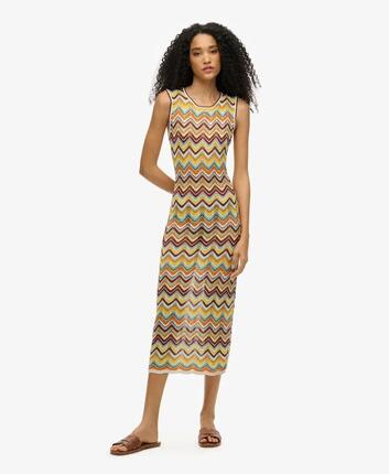 superdry Strick-Midikleid Zig Zag Marineblau Gold Zigzag