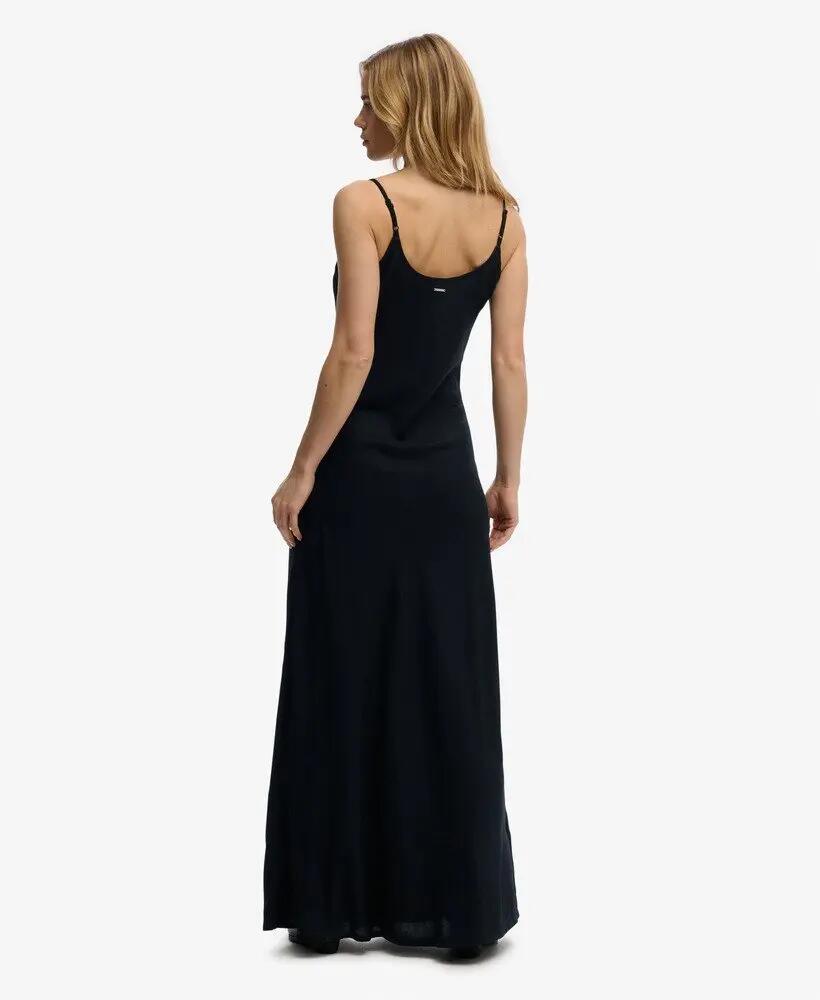 superdry Vestido longo em corte viés com alças finas – Black 6/7