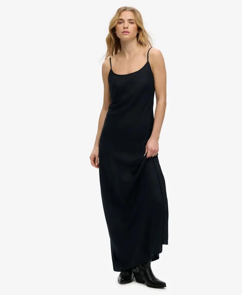 superdry Vestido longo em corte viés com alças finas – Black 3/7