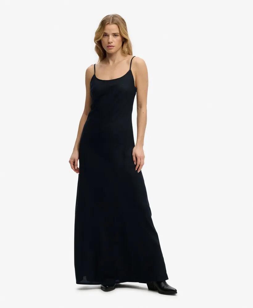 superdry Vestido longo em corte viés com alças finas – Black 2/7
