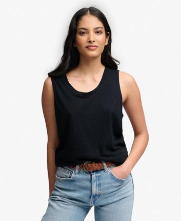 superdry débardeur col rond en lyocell-coton coupe relaxed – Hemlock Green