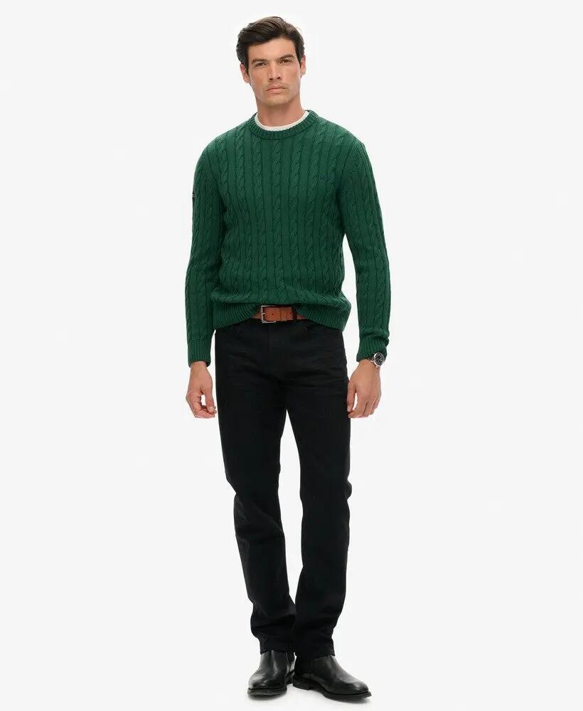 superdry Camisola de malha torceada em algodão orgânico relaxed – FOREST GREEN 3/6