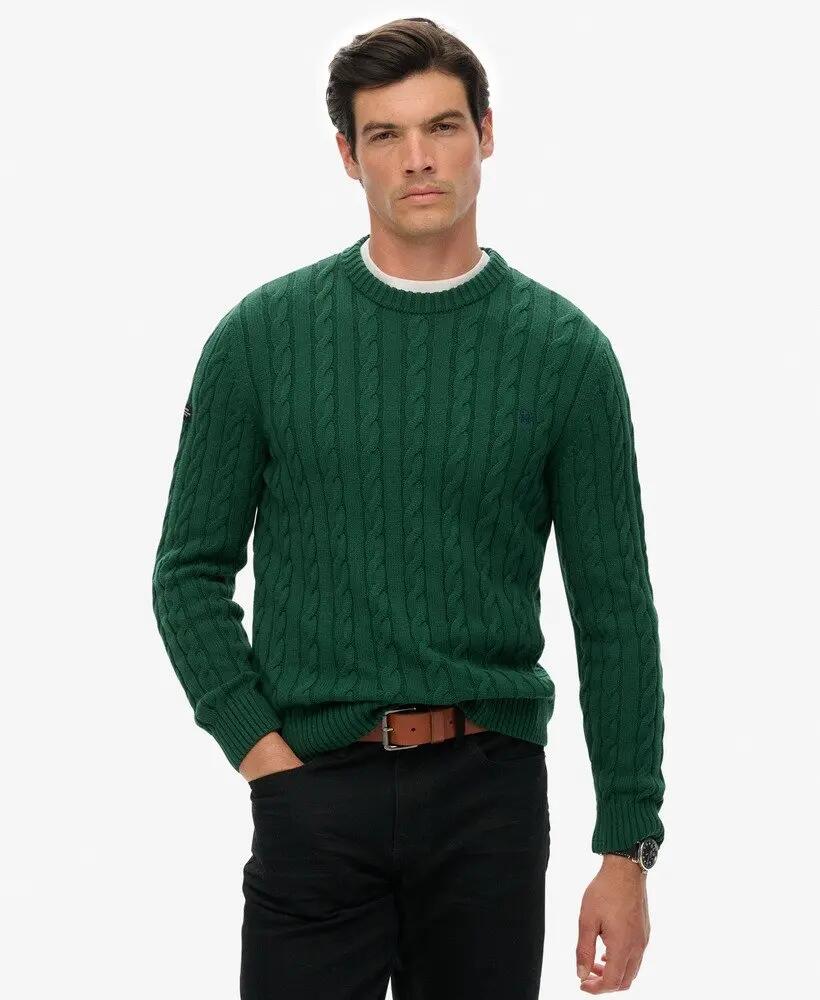 superdry Camisola de malha torceada em algodão orgânico relaxed – FOREST GREEN 2/6