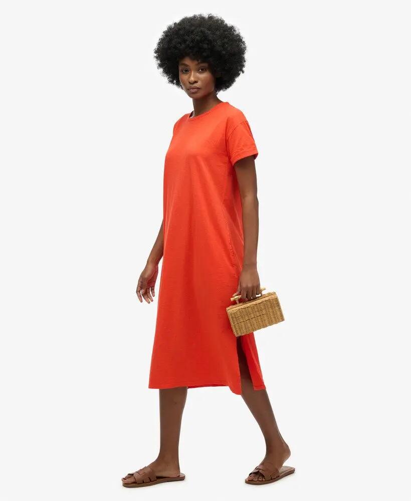 superdry Vestito T-shirt midi in cotone – Grenadine Orange 4/5