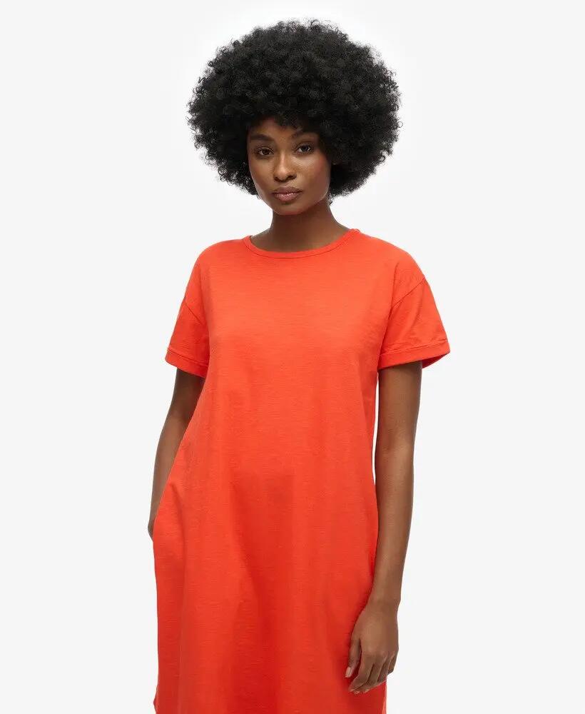 superdry Vestito T-shirt midi in cotone – Grenadine Orange 3/5