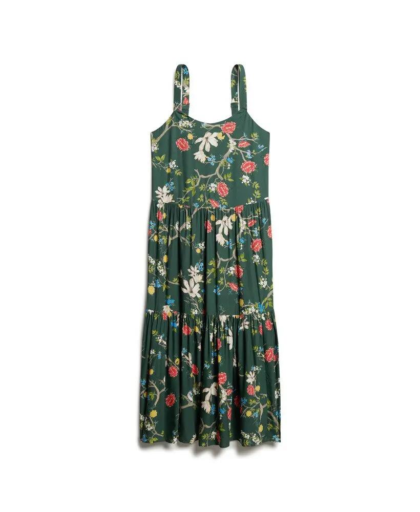 superdry Gewebtes Maxikleid mit Stufenrock – Blossom Birds Green 7/7