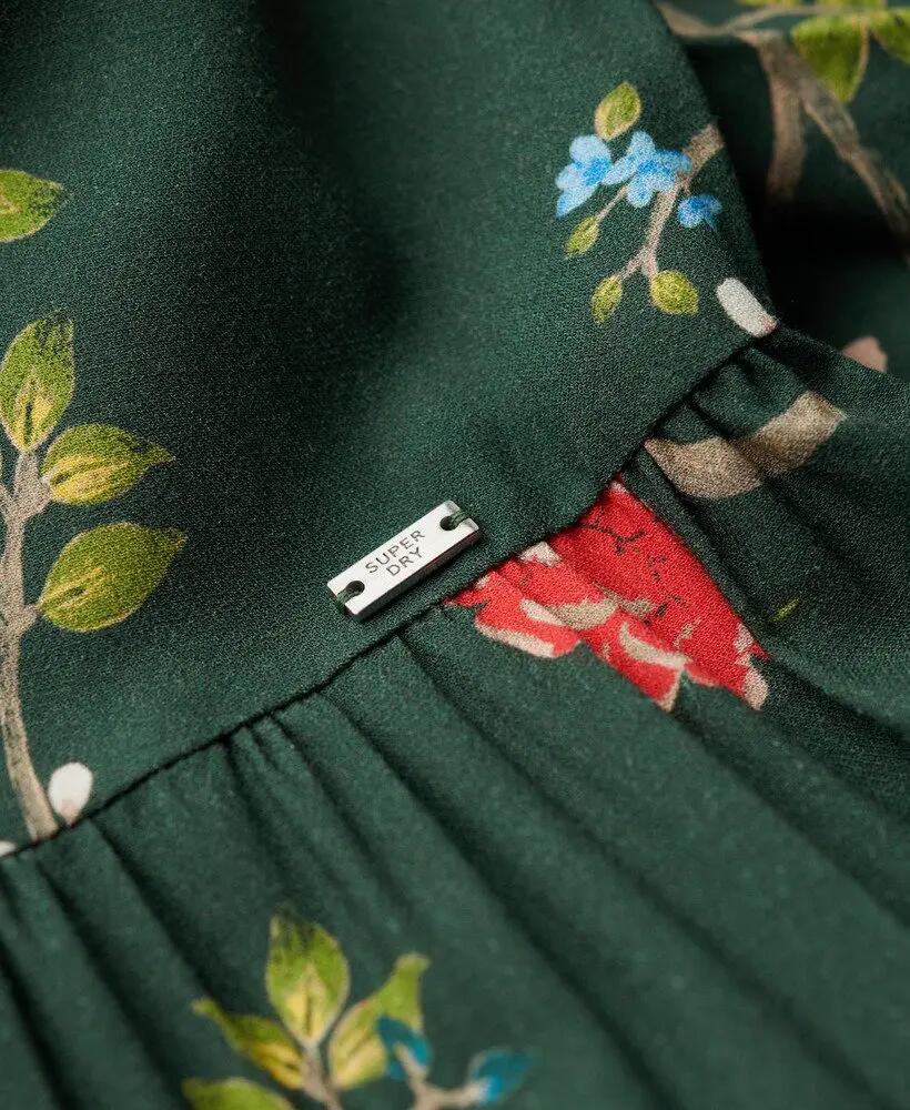 superdry Gewebtes Maxikleid mit Stufenrock – Blossom Birds Green 6/7