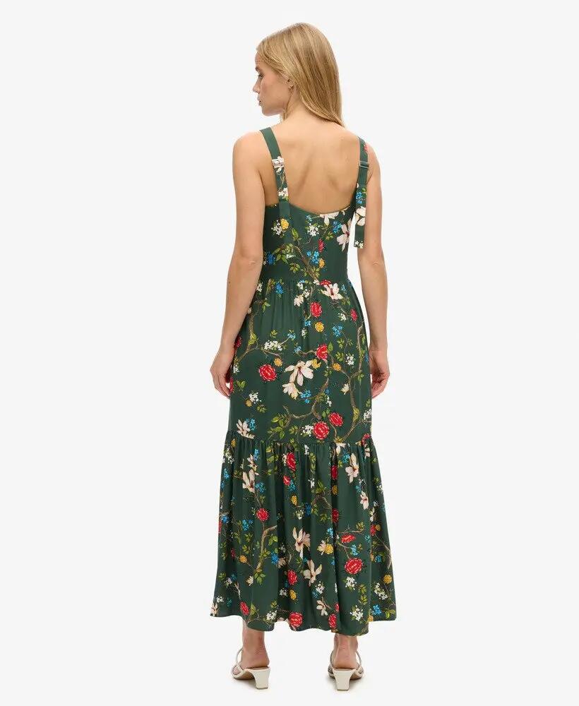 superdry Gewebtes Maxikleid mit Stufenrock – Blossom Birds Green 4/7