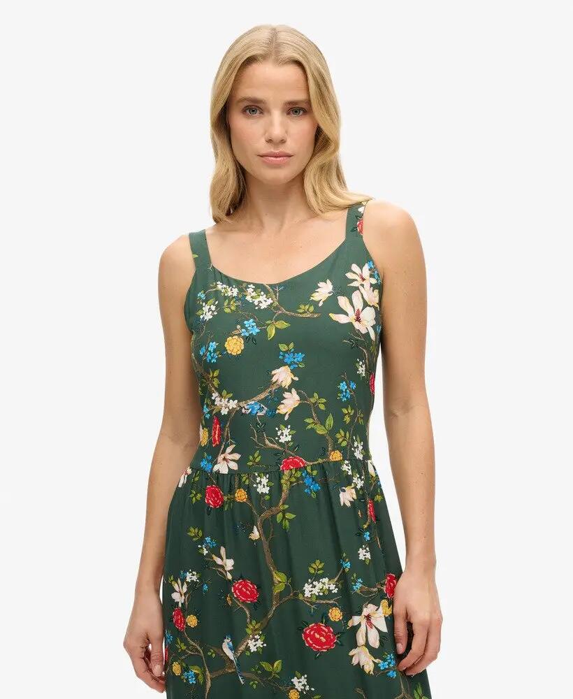 superdry Gewebtes Maxikleid mit Stufenrock – Blossom Birds Green 2/7