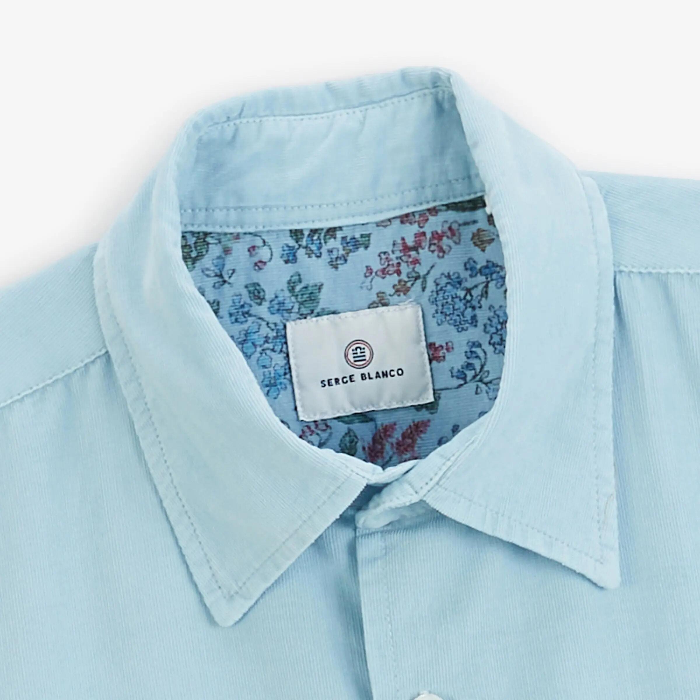 Chemise manches longues velours côtelé bleu brise 3/4