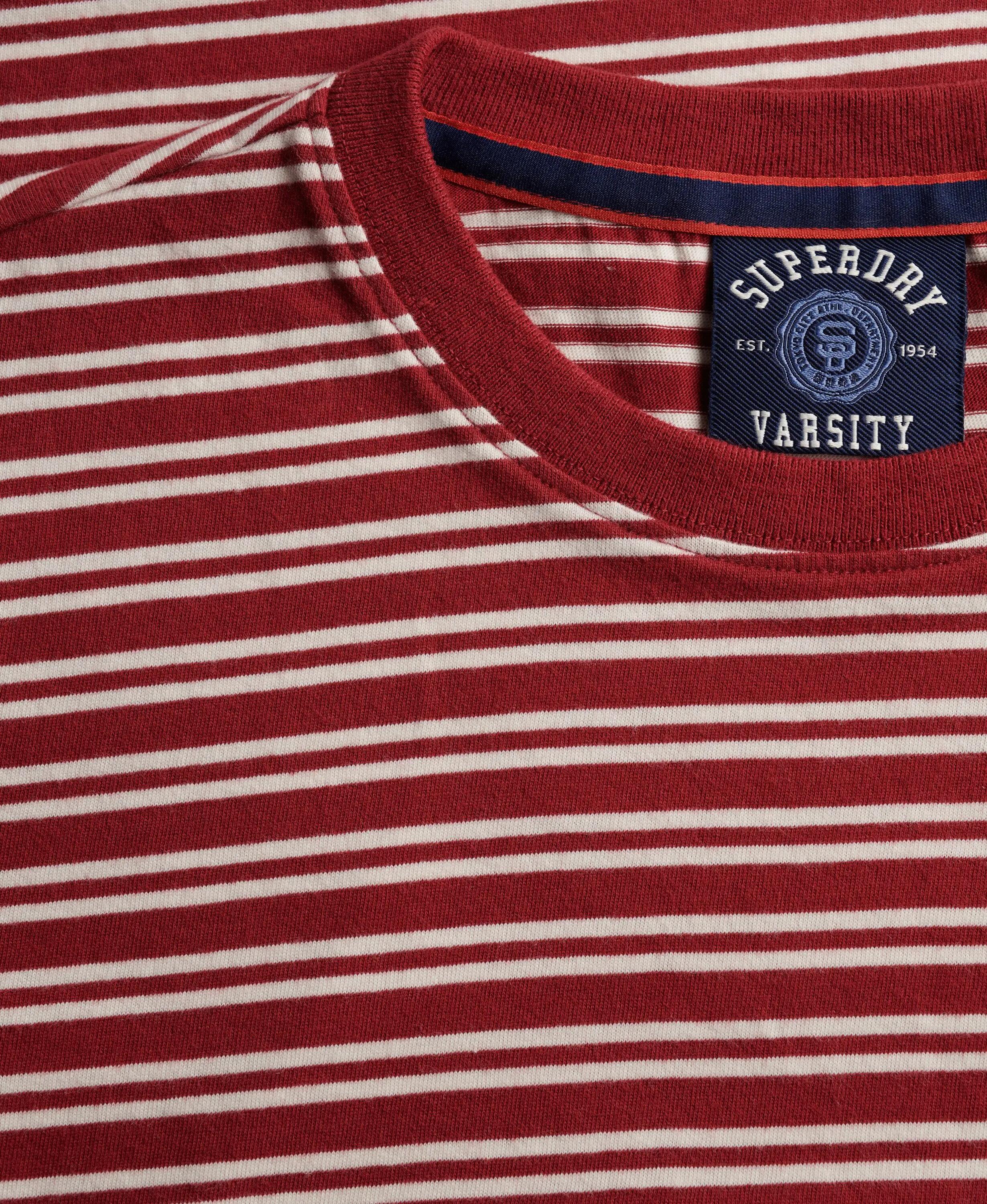 superdry Camiseta ajustada de rayas con logo Essential – Bordeaux Red Stripe 6/6