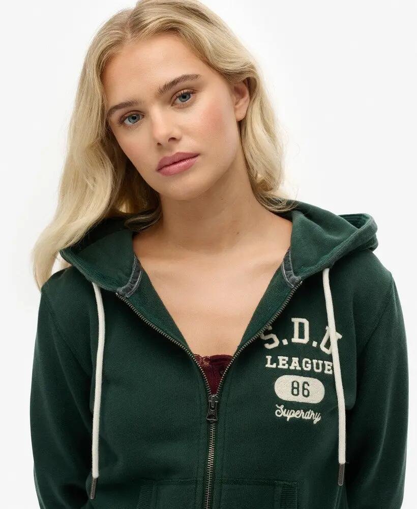 superdry Hoodie zippé court Relaxed en coton – ENAMEL GREEN 4/7