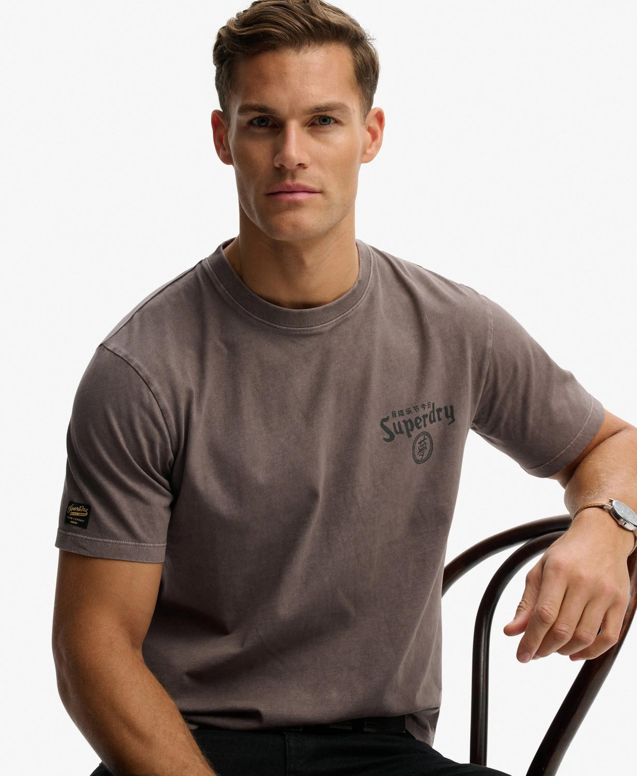 superdry T-shirt Tokyo Narrative loose em algodão orgânico – Dark Pebble Grey 3/5