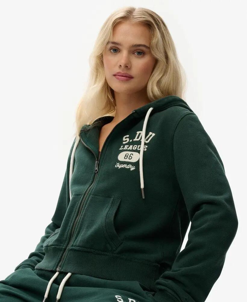 superdry Hoodie zippé court Relaxed en coton – ENAMEL GREEN 2/7