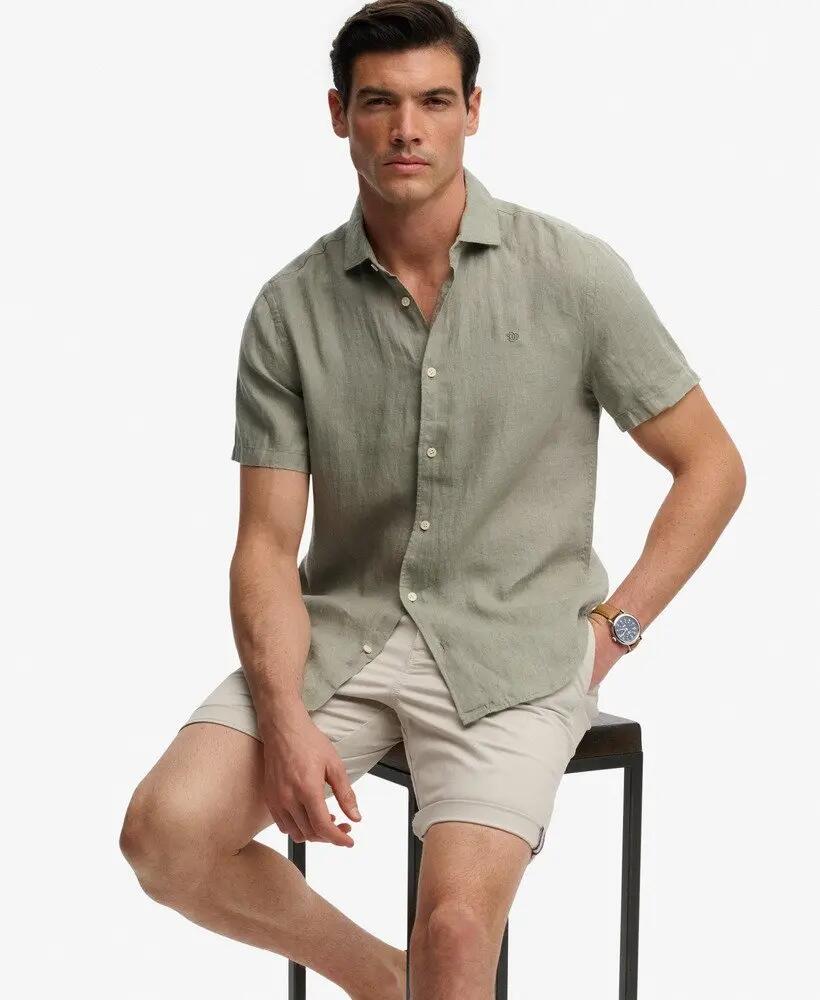 superdry Riviera korte mouw linnen overhemd – Bay Green 3/7