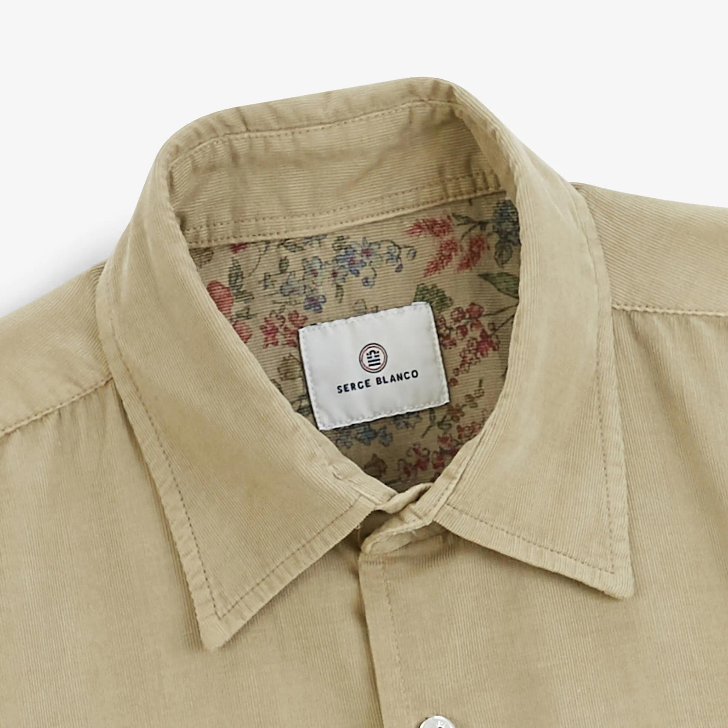Chemise manches longues velours côtelé beige travertin 3/4