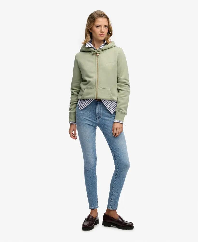superdry felpa con cappuccio Essential Logo zip interno spazzolato – Dusty Sage 3/6