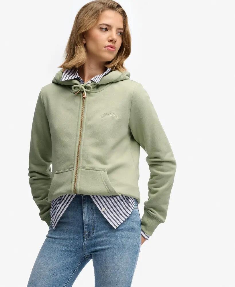 superdry felpa con cappuccio Essential Logo zip interno spazzolato – Dusty Sage 2/6