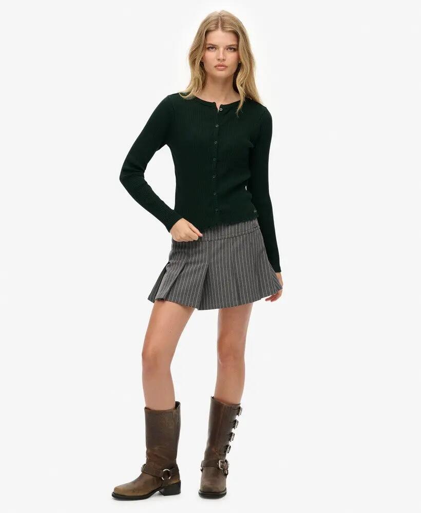 Cardigan canelado slim em algodão – ENAMEL GREEN 3/6