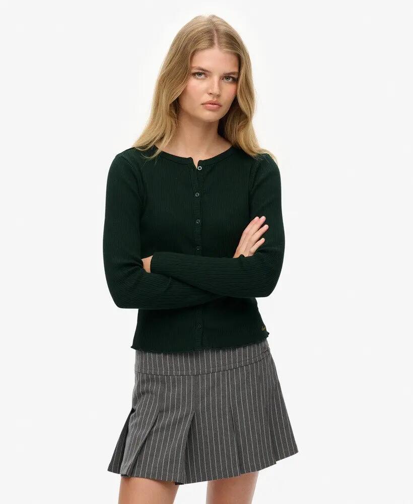 Cardigan canelado slim em algodão – ENAMEL GREEN 2/6