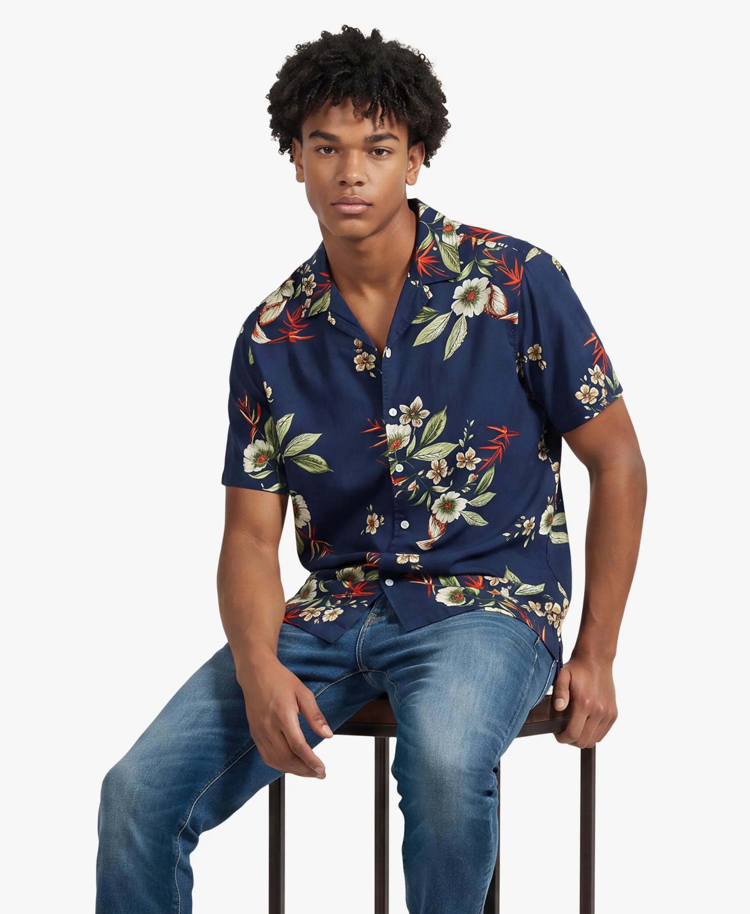 superdry Koszula w krótkim rękawie z nadrukiem hawajskim – Cabana Navy