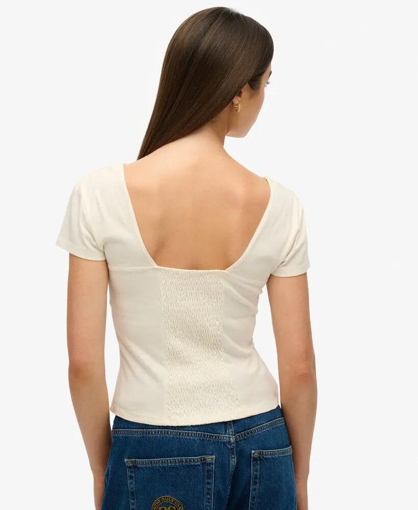 superdry Top corset manches courtes en coton bio – OFF WHITE 4/6