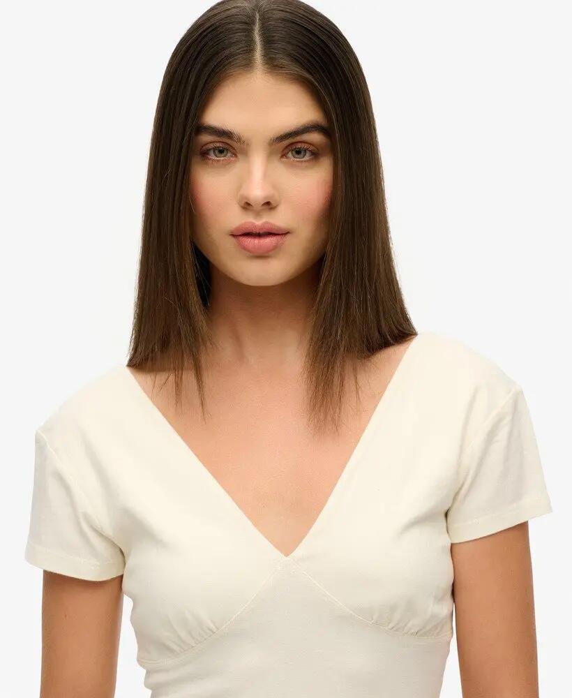 superdry Top corset manches courtes en coton bio – OFF WHITE 3/6