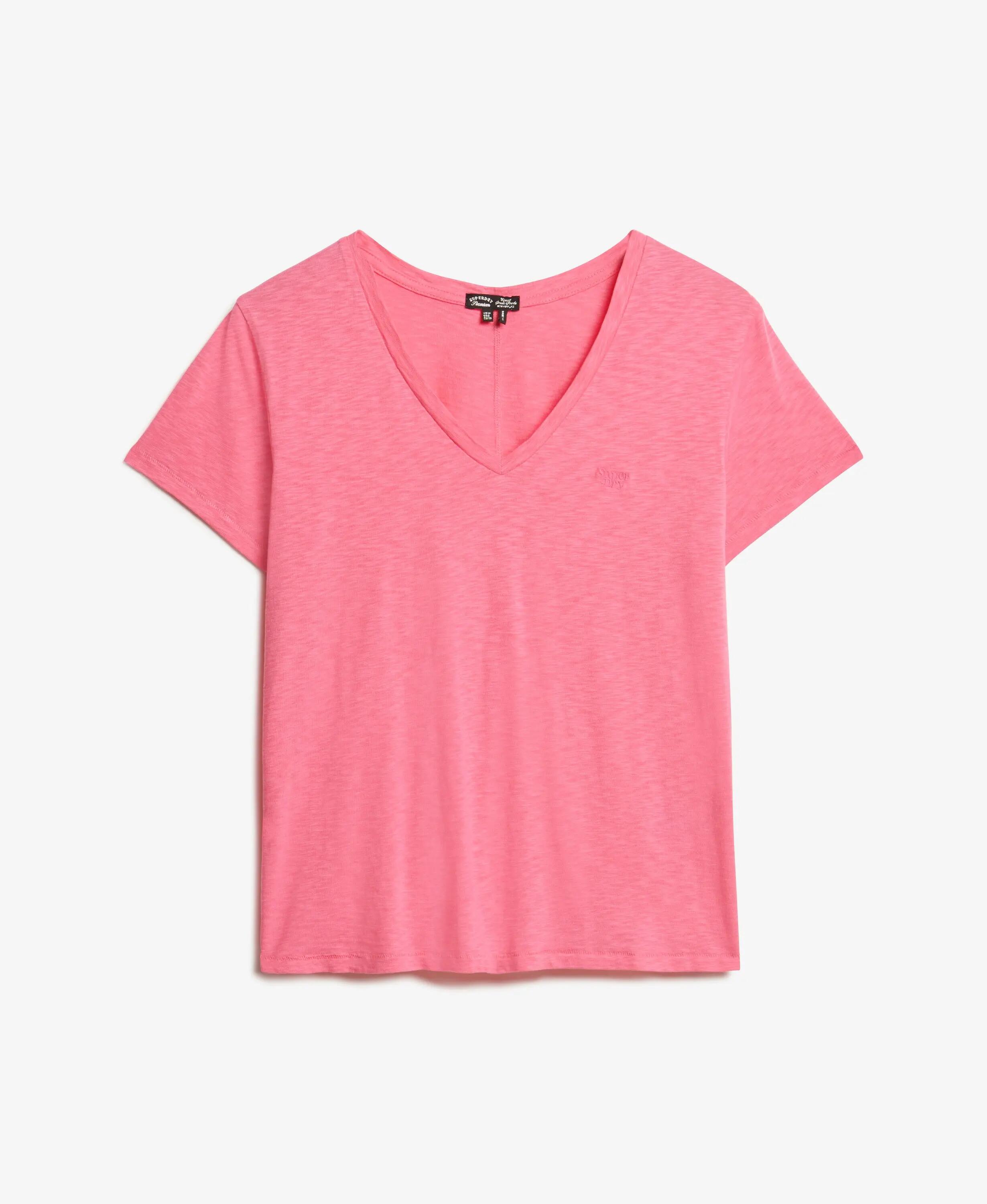 superdry T-shirt femme Col V brodée en slub – Azalea Pink 5/5